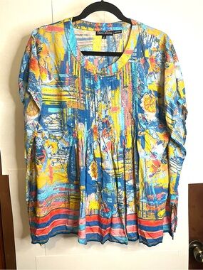 Tolani Collection Women’s Size XS Multicolor Abstract Print Modal Caftan Top